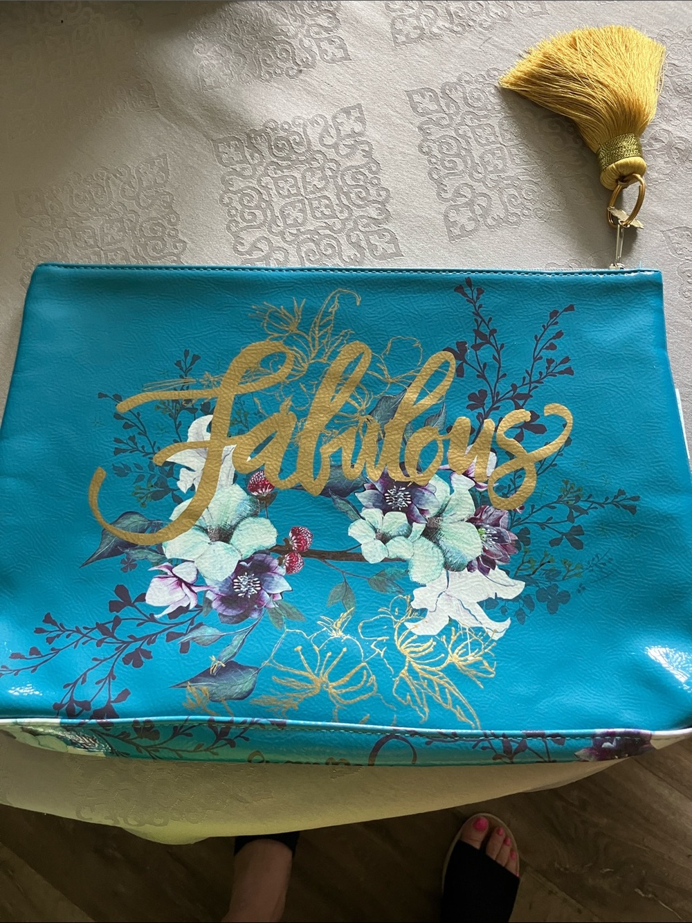 Papaya Teal Floral 'Fabulous' Clutch with Gold Tassel
